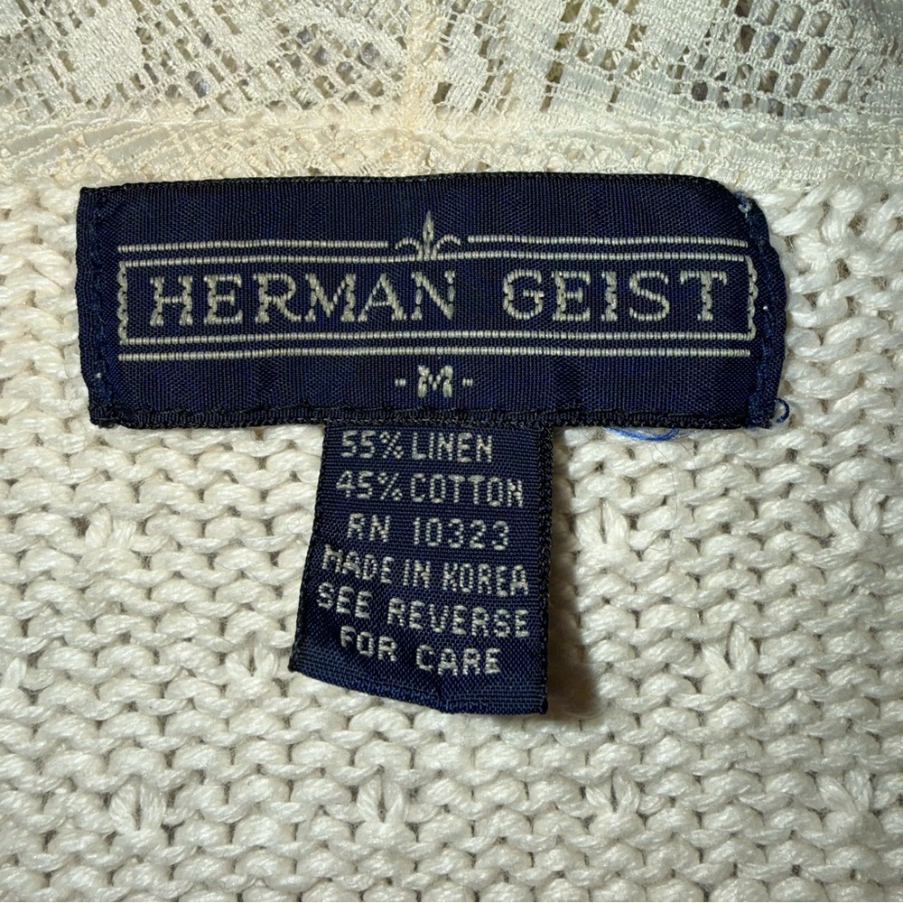 Vintage Herman Geist Cream Linen Cotton Lace Knit Top Medium - Picture 3 of 3